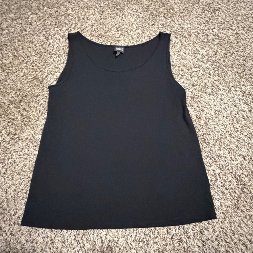 Eileen Fisher Womens Black 100% Silk Scoop Neck Sleeveless Tank Top Size M 1292